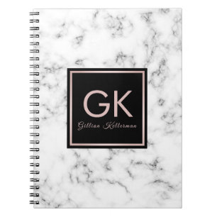 White Marble Rose Gold Monogram Notebook