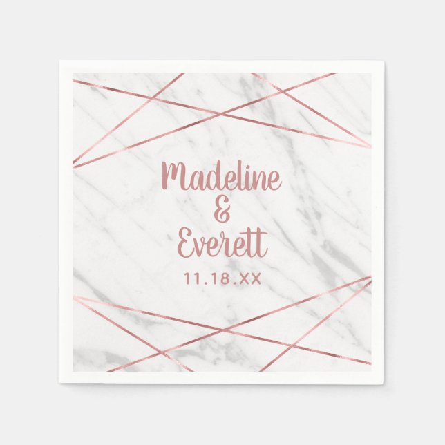 White Marble Rose Gold Triangle Wedding Monogram Napkin (Front)