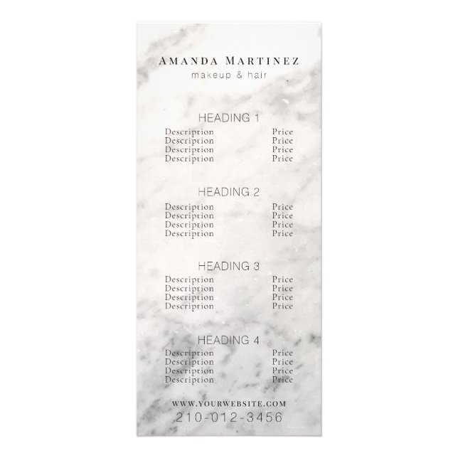 White Marble Salon Price List Service Menu (Front)