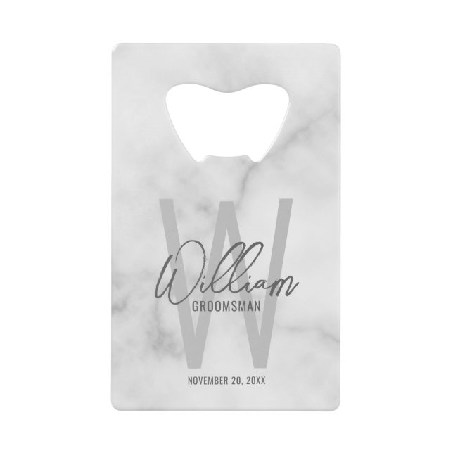 White Marble Script Personalised Groomsman's Name (Front)
