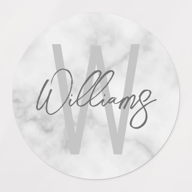 White Marble Script Personalised Monogram and Name (Design 1)