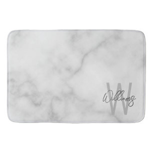 White Marble Script Personalised Monogram and Name Bath Mat