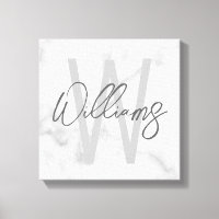 White Marble Script Personalised Monogram and Name