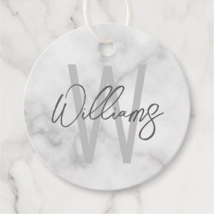 White Marble Script Personalised Monogram and Name Favour Tags
