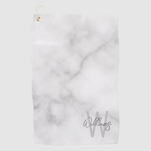 White Marble Script Personalised Monogram and Name Golf Towel