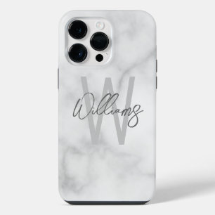 White Marble Script Personalised Monogram and Name iPhone 14 Pro Max Case