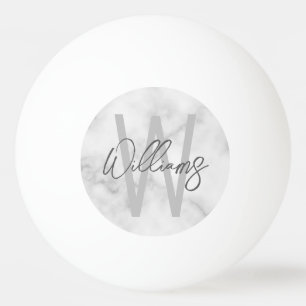 White Marble Script Personalised Monogram and Name Ping Pong Ball