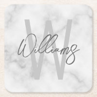 White Marble Script Personalised Monogram and Name