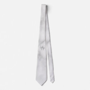 White Marble Script Personalised Monogram and Name Tie