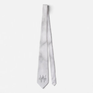 White Marble Script Personalised Monogram and Name Tie