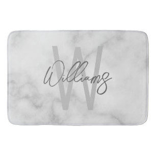 White Marble Script Personalized Monogram and Name Bath Mat