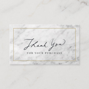 White Marble Script Thank You Business Card