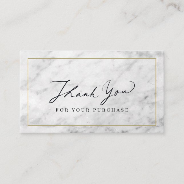 White Marble Script Thank You Business Card (Front)