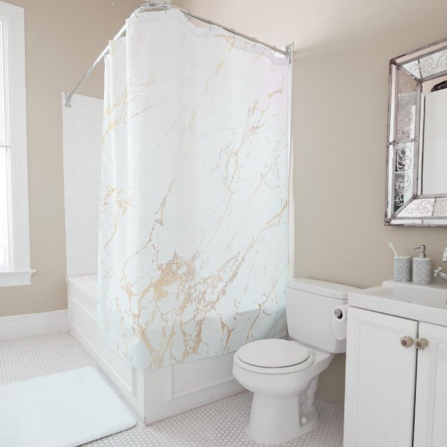 WHITE MARBLE SHOWER CURTAIN (In Situ)