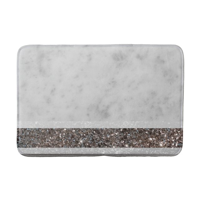 White Marble Silver Glitter Stripe Glam #1 Bath Mat (Front)