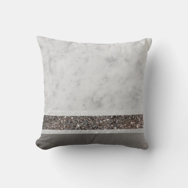 White Marble Silver Glitter Stripe Glam #1 Cushion (Front)