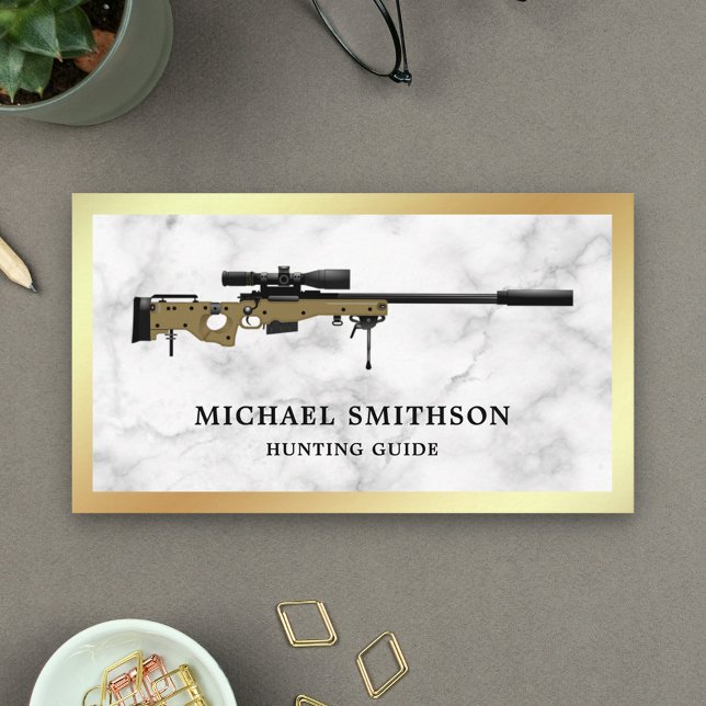 White Marble Sniper Rifle Gun Shop Gunsmith Business Card (Creator Uploaded)