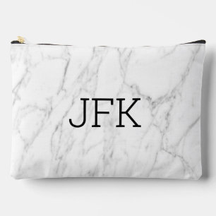 White marble stone custom monogram large accessory pouch
