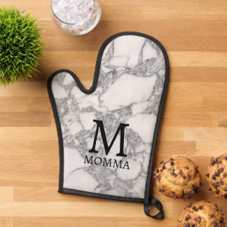 White marble stone custom monogram oven mitt