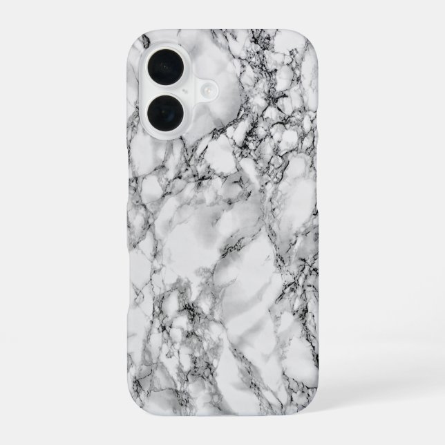 White Marble Stone iPhone 16 Case (Back)