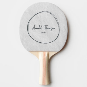White Marble Stone Name in Drawn Circle Ping Pong Paddle