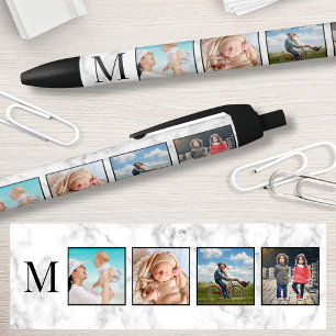 White Marble Stone Pattern Black Ink Pen