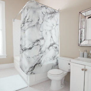 white marble stone texture shower curtain