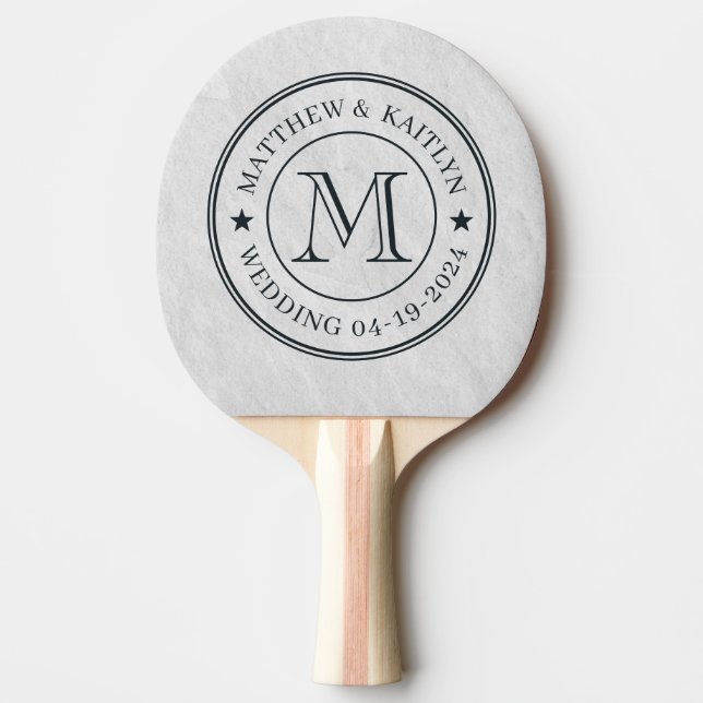 White Marble Stone Wedding Monogram Star Ping Pong Paddle (Front)