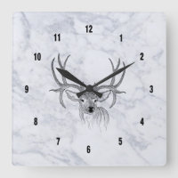 White Marble Texture & Black Deer Illustration