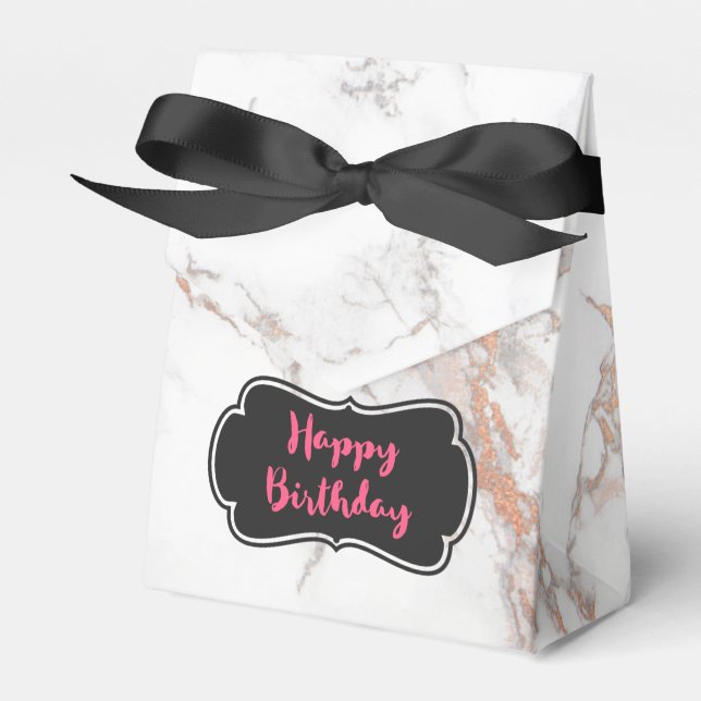 White Marble Texture Happy Birthday Favour Box (Front Side)