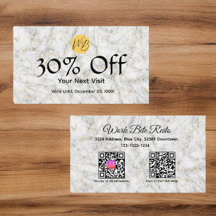 White Marble Texture Restaurant Qr Code Menu and Discount Card