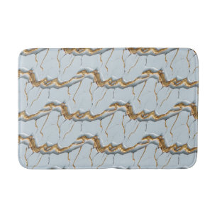 White Marble Texture with Cracked Gold Veins Bath Mat
