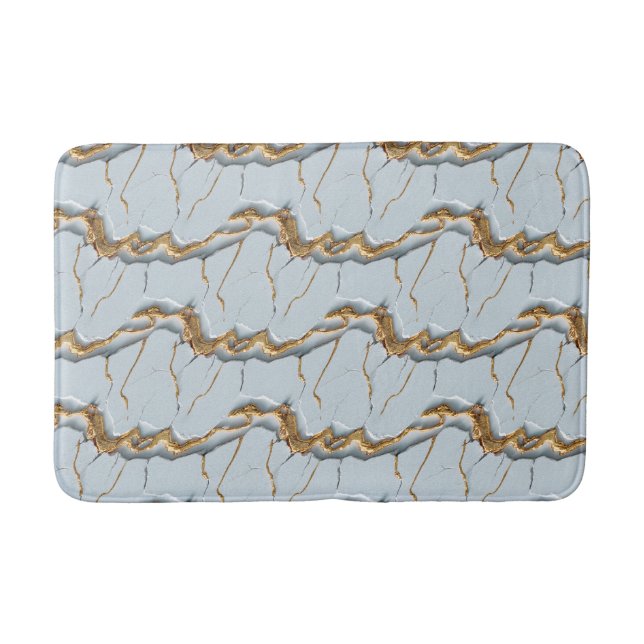White Marble Texture with Cracked Gold Veins Bath Mat (Front)