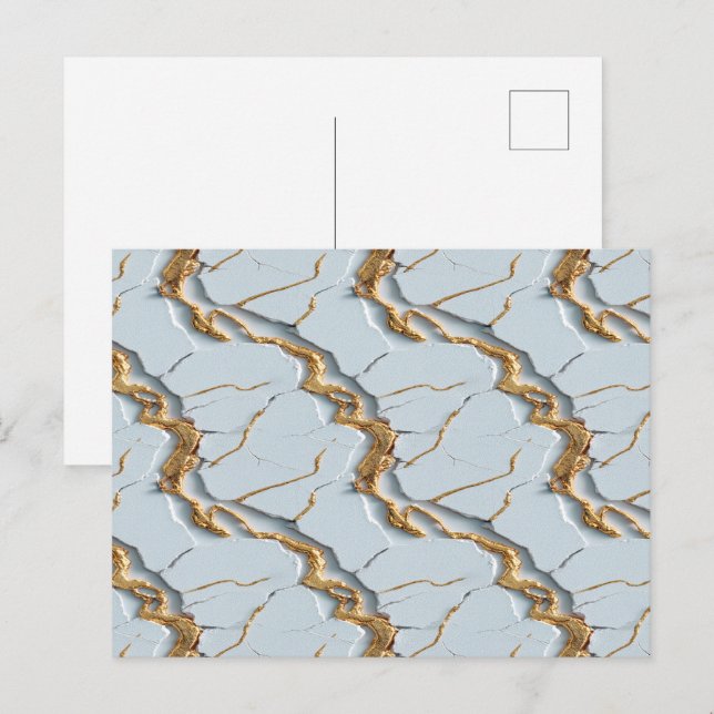 White Marble Texture with Cracked Gold Veins Postcard (Front/Back)