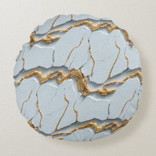 White Marble Texture with Cracked Gold Veins Round Cushion