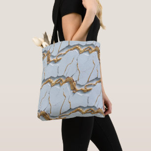 White Marble Texture with Cracked Gold Veins Tote Bag