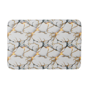White Marble Texture with Glowing Gold Veins Bath Mat