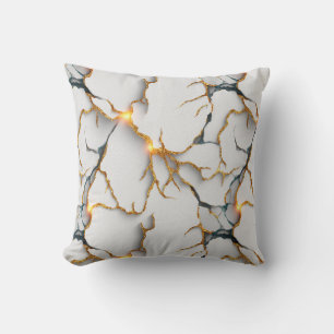 White Marble Texture with Glowing Gold Veins Cushion