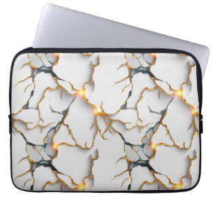 White Marble Texture with Glowing Gold Veins Laptop Sleeve