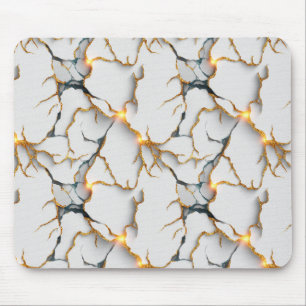 White Marble Texture with Glowing Gold Veins Mouse Pad