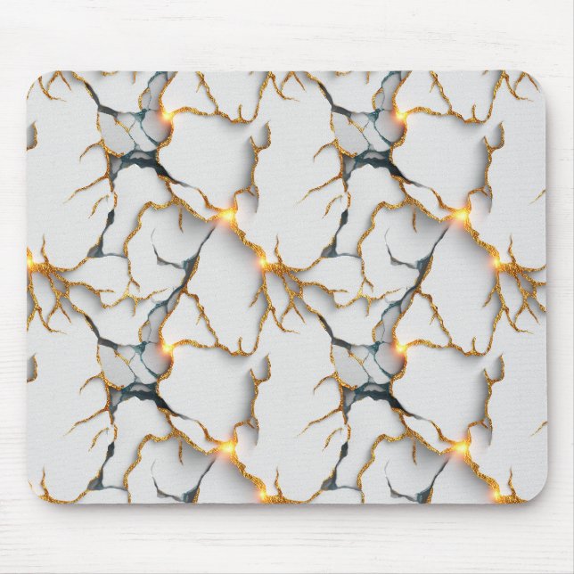 White Marble Texture with Glowing Gold Veins Mouse Pad (Front)