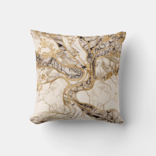 White Marble Tree of Life Abstract Cushion (Front)