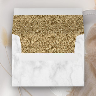 White Marble Vintage Faux Gold Glitter Envelope