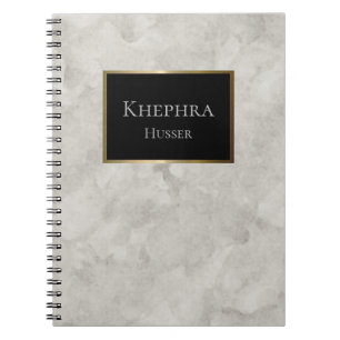 White Marble Watercolor Black And Gold Name Notebook