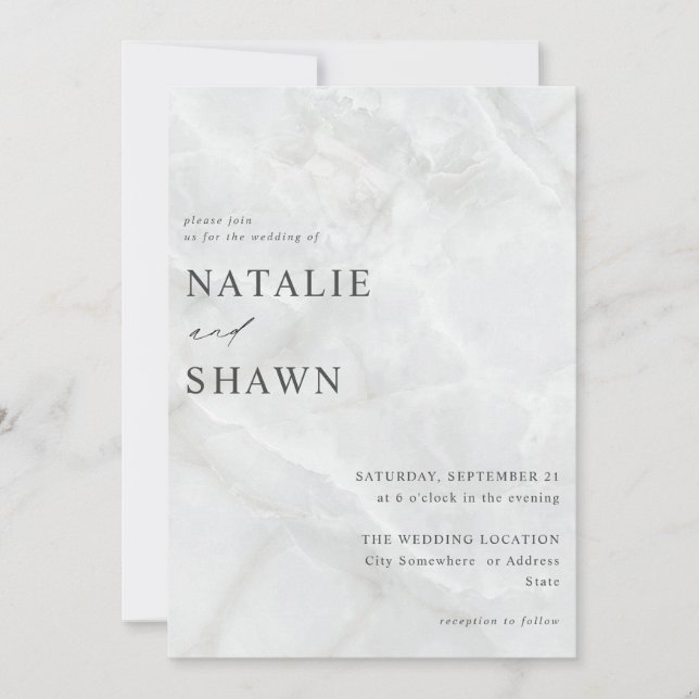 White Marble Wedding Invitation (Front)