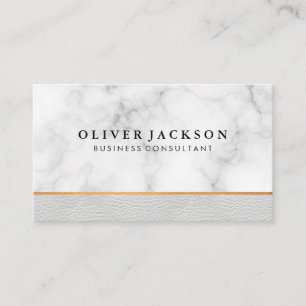 White Marble White Leather Trim Business Card