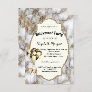 White Marble,Wine Glass,Ballons, Retirement Party Invitation