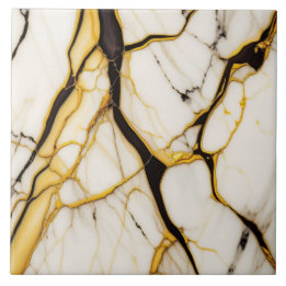 White Marble with Black Gold Veins Ceramic Tile
