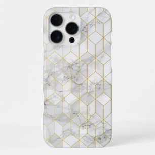 White Marble with Gold Cube Pattern iPhone 16 Pro Max Case