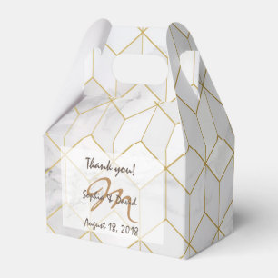 White Marble with Gold Cube Pattern + Monogram Favour Box